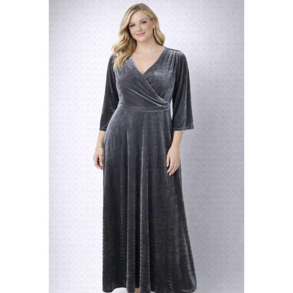 Soft Surroundings Gray Vera Velvet Faux Wrap Maxi Dress Wedding Dress Large